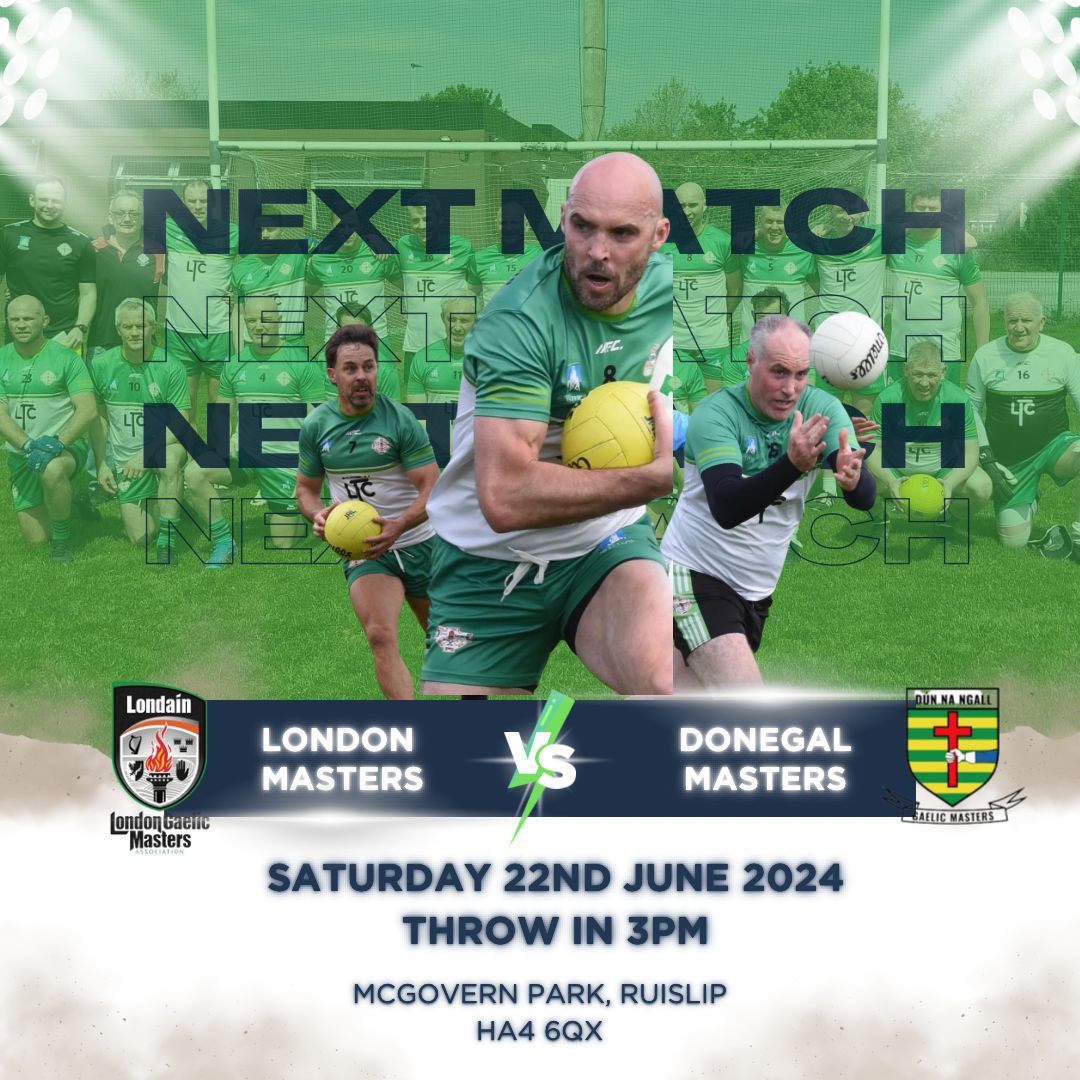 We’re at home again this coming Saturday against old rivals Donegal, who will be seeking revenge for our semifinal win against them last year. Both teams with 1 win from 3 games, so sure to be a close one!

📆 Sat 22nd June
📍 Ruislip GAA, HA4 6QX
⏰ 3pm throw-in
💷 Free Entry