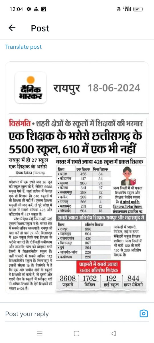 CMO . chhattisgarh
33000 shikshak Bharti jarur kiya jana chahiye 
Tabhi  quality aducation ke Lakshya ko hmara chhattisgarh hasil kr payega