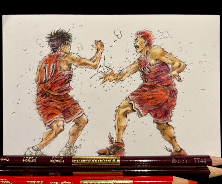 スラムダンク 流川＆花道のハイタッチシーン 完成した絵を…🏀🔥 少し