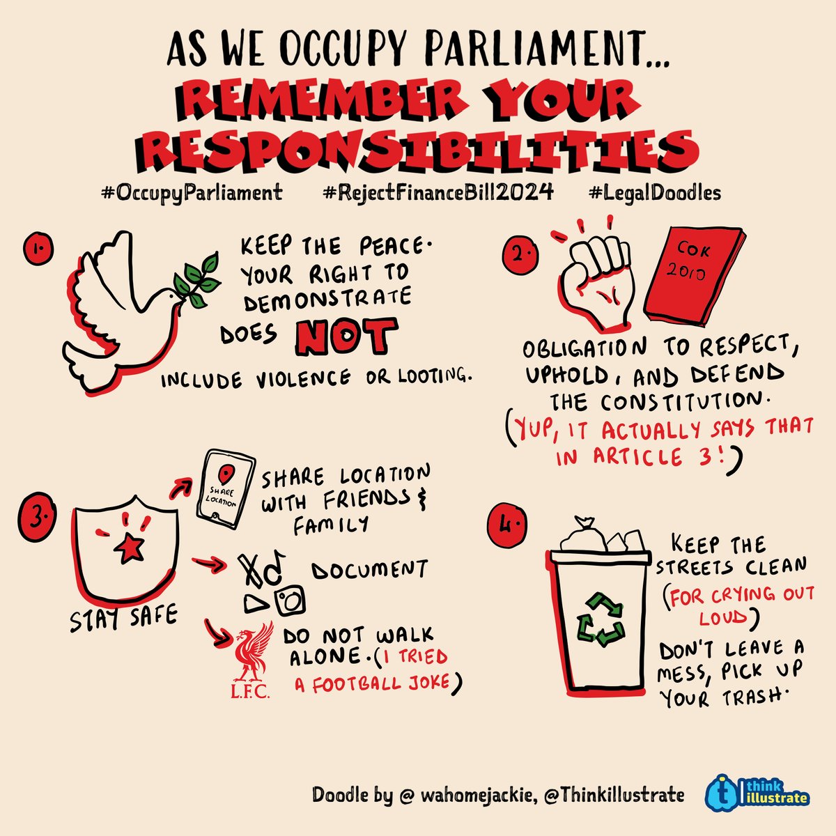 Jackie Wahome (@wahomejackie) on Twitter photo If you're going to #OccupyParliament today, remember your rights under the Constitution. But also, don't forget your responsibilities as a good citizen...
#RejectFinanceBll2024
#LegalDoodles <a href="/Thinkillustrate/">Thinkillustrate</a> If you're going to #OccupyParliament today, remember your rights under the Constitution. But also, don't forget your responsibilities as a good citizen...
#RejectFinanceBll2024
#LegalDoodles <a href="/Thinkillustrate/">Thinkillustrate</a>