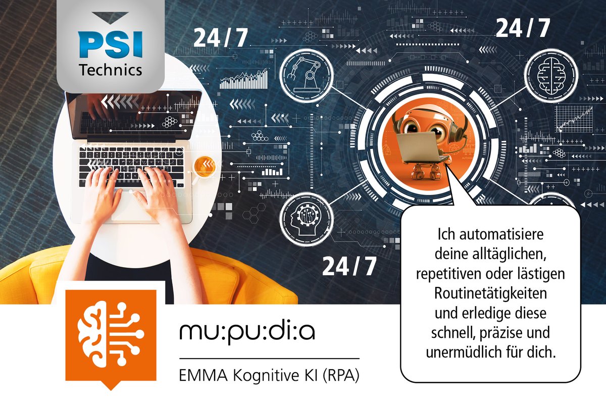 PSITechnics's tweet photo. „Hi, was kann ich für dich tun?“ – Software-#Bots sind darauf programmiert, wiederholbare &amp; routinemäßige Aufgaben zu übernehmen – bis zu 20x schneller und 4x genauer als manuelle Prozesse mit einer Kostenreduktion von bis zu 90 %. Mehr über #mupudia #RPA: https://t.co/nC8eZDWZUx https://t.co/9YGYgPKtY0