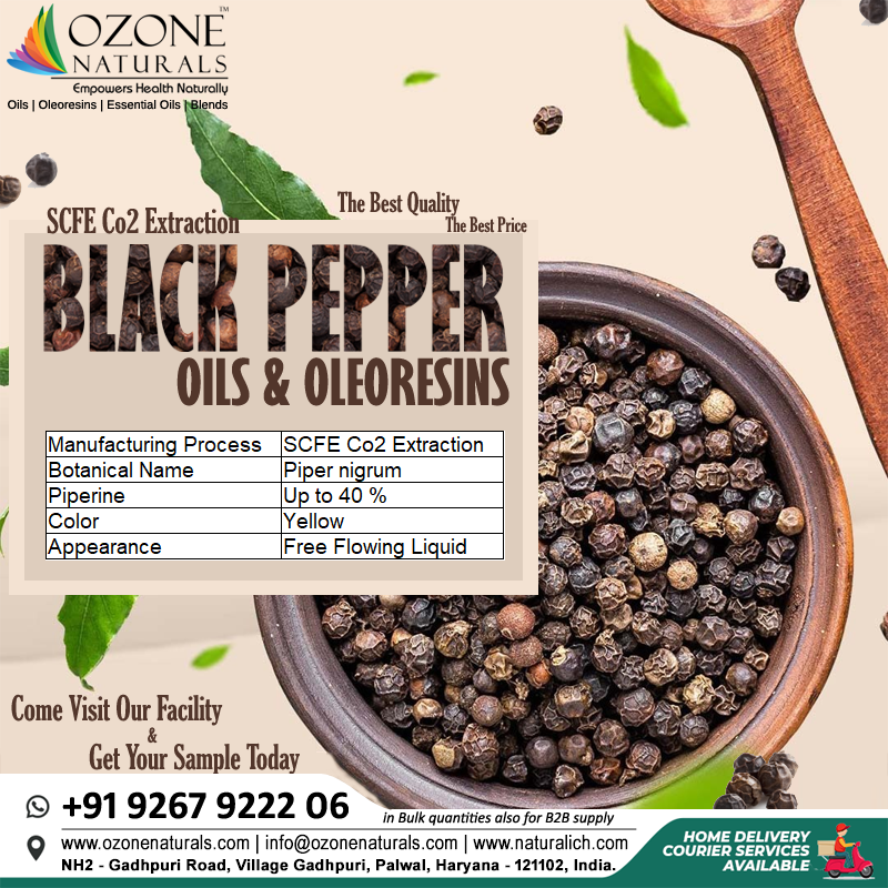 OzoneNaturalCO2's tweet photo. To order the #BlackPepperOil &amp; oleoresin in bulk quantity get in touch with us at 92679 22206 Visit us at https://t.co/boElHxZ8gT / E-mail us at info@ozonenaturals.com

#NaturalBlackPepperOil #ScfeBlackPepperOil #Co2BlackPepperOil #OzoneNaturals #BlackPepperOleoresin https://t.co/LE78N2cD3m