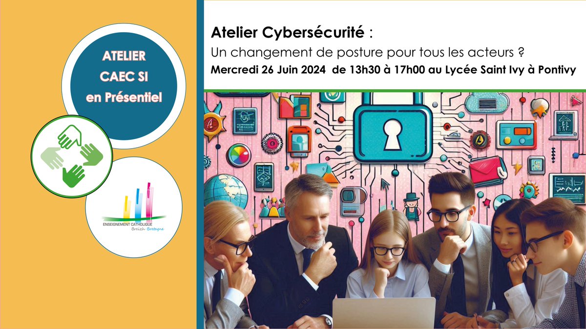 Nous invitons tous les établissements de l'<a href="/EC_Bretagne/">Enseignement Catholique de Bretagne</a>  à participer à un atelier sur la Cybersécurité le mercredi 26 juin 2024 après-midi au Lycée Jeanne d'Arc Saint Ivy de Pontivy (site Saint-Ivy) - linkedin.com/events/atelier…