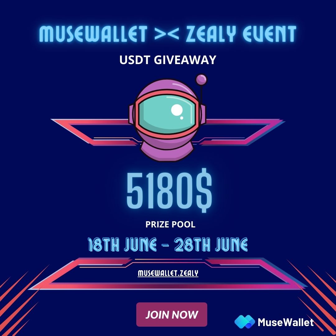 🚀 #Musepay is excited to launch a special USDT giveaway! 🎉 
Join from June 18-28: zealy.io/cw/musewallet/…

1️⃣ Share your digital payment story 📲
2️⃣ Mention <a href="/musepay_io/">MusePay</a>  &amp; tag 2 friends 🔄
3️⃣ Retweet our campaign post 📣

Top 5 stories win up to $70 USDT! Plus, a 5 USDT voucher