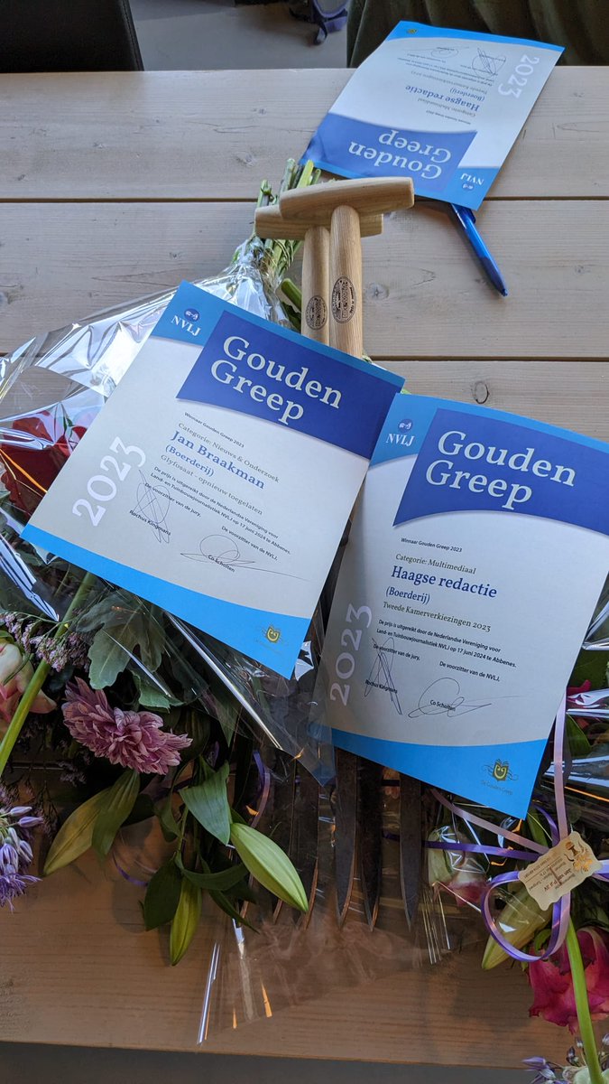 Weekblad <a href="/Boerderij_nl/">Boerderij</a> in de prijzen bij jaarlijkse uitreiking Gouden Greep. Twee keer goud.