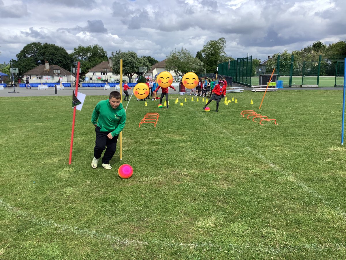 westheathprim's tweet photo. To celebrate the euros we went outside and completed an obsticale course! When the children scored they did some goal celebration #WHPSClass9 #WHPSPE https://t.co/7vYVYBEio0