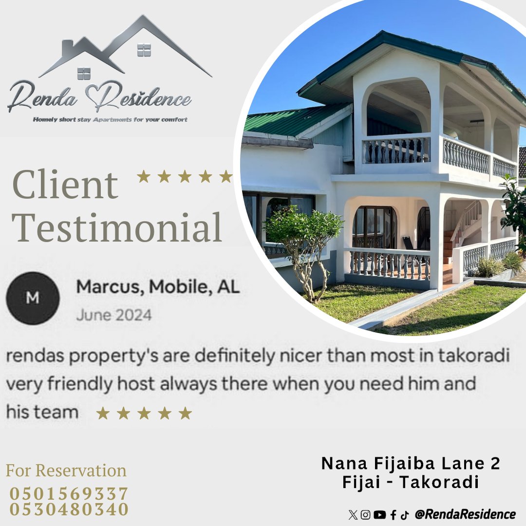 MoAgyemangNyame's tweet photo. 🌟 More glowing reviews are coming in for the exceptional services at @RendaResidence! Why wait? Call now to book your stay! 🏨 #RendaResidence #HospitalityExcellence https://t.co/TyIAlHvubO