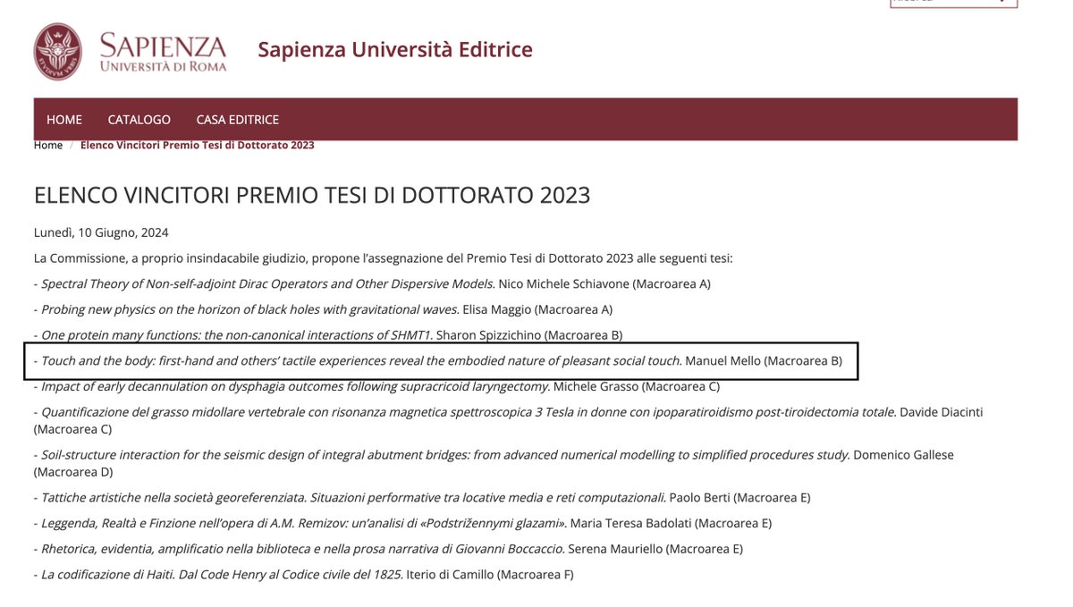 manuel__mello's tweet image. Yo! I got the Doctoral Thesis Award for my thesis entitled "Touch and the body: first-hand and others' tactile experiences reveal the embodied nature of pleasant social touch". Thanks a lot @SapienzaRoma.
At least COVID time was spent fruitfully...