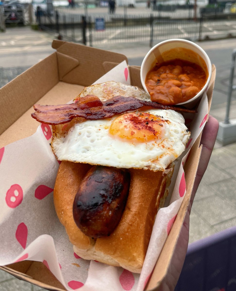 A hotdog to keep you going all day long, The All Day Dog 🐶⁠
⁠
Perfect for covering all of your brunch needs with The Jolly Hog Proper Porker sausage &amp; crispy Streaky Bacon, ’nduja beans, fried egg &amp; smoked paprika.⁠

What's your ideal breakfast hotdog? Let us know!