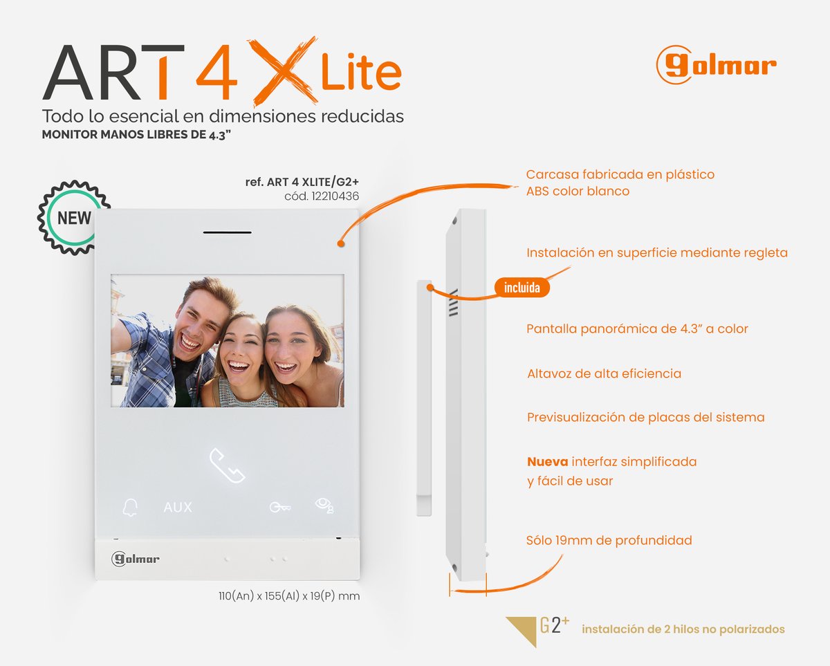 📞✨ El poder de lo esencial ✨💬
 
Descubre la nueva unidad interior ART 4 XLITE con tecnología de 2 hilos no polarizados.

¡La simplicidad y eficiencia en un solo monitor!

golmar.es/productos/art-…