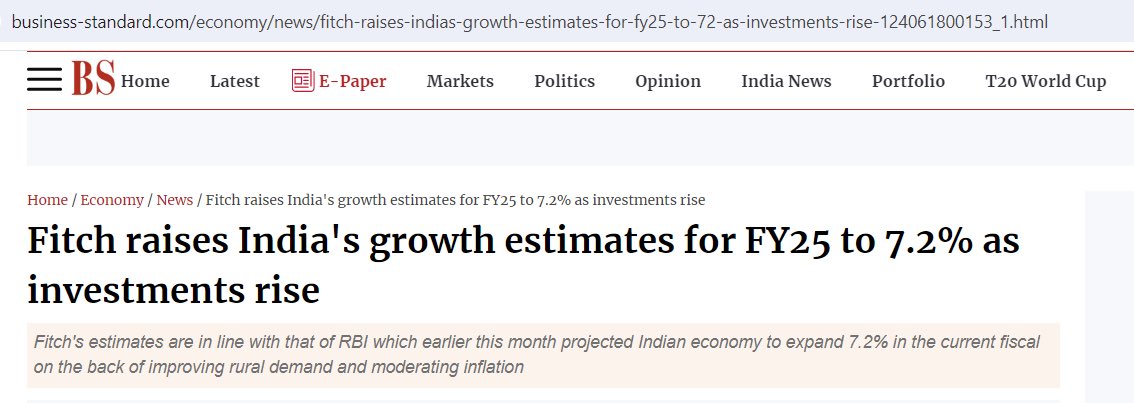 satyakumar_y's tweet image. Fitch raises India’s growth forecast for FY2025, echoing RBI’s optimism of 7.2% expansion driven by rural resurgence and easing inflation.

Hon'ble PM Shri @narendramodi Ji's sustained vision shows results—economic progress on track! 🇮🇳

#ModiTransformsIndia