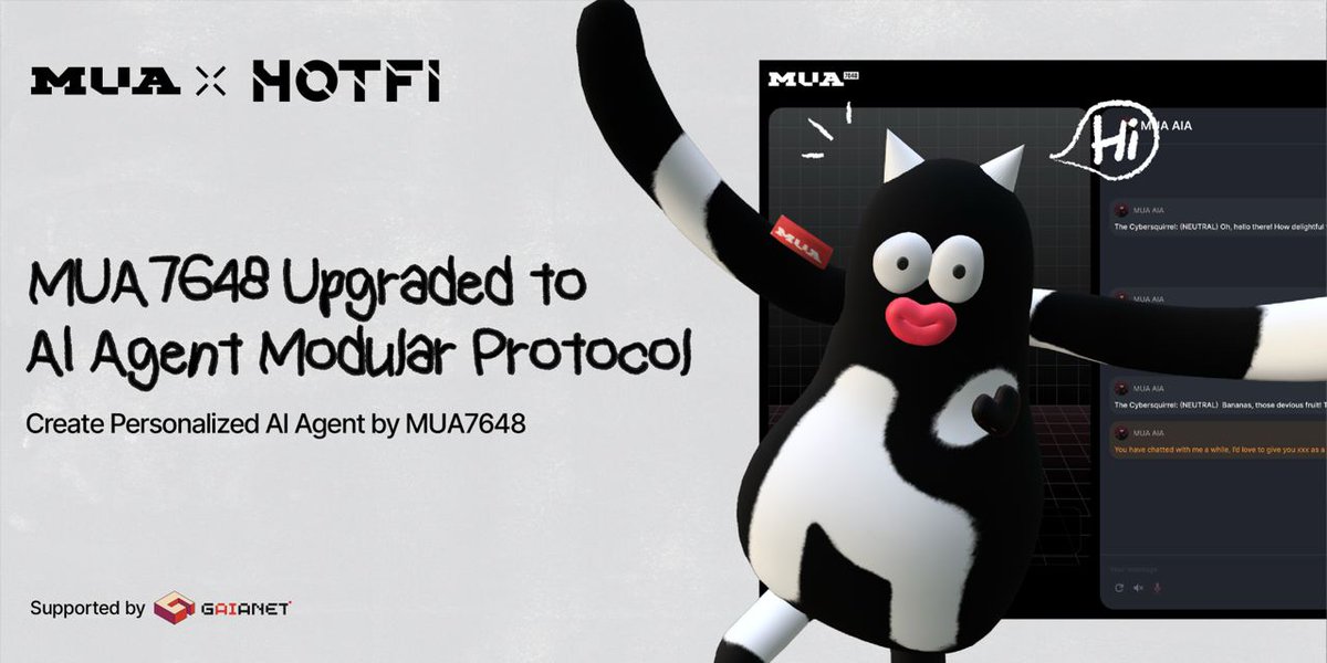 🏆Congrats on #MUA7648 protocol upgraded to AI Agent modular protocol!

🤖️💗Super excited to be part of the <a href="/MUA_MUADAO/">MUA DAO</a> AI Agent plan and use this cutting-edge tech to create personalized 3D Agents!

😄Can't wait for more fun AI Agent parties coming soon - who's bringing the