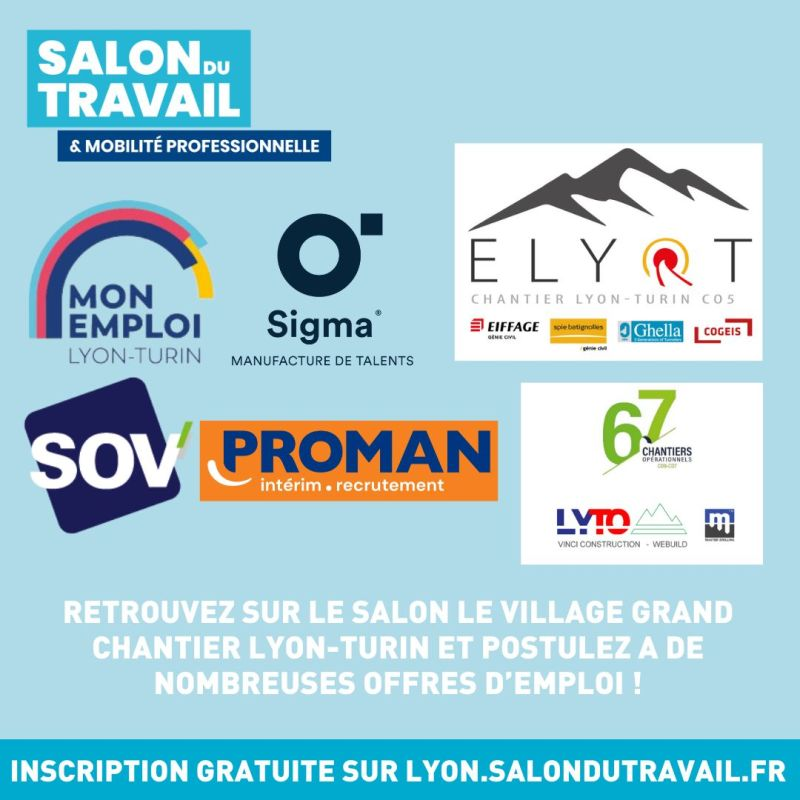 [#TousMobilisés] pour l'#emploi sur le chantier #LyonTurin

L'équipe <a href="/FTravail_ARA/">France Travail Auvergne-Rhône-Alpes</a> #MELT #Savoie sera présente au salon du travail et de la mobilité pro le 25 juin avec l'animation d'un stand et d'une conférence à 15h

Invitation lyon.salondutravail.fr/registration/r…

#OnEstLàPourVous