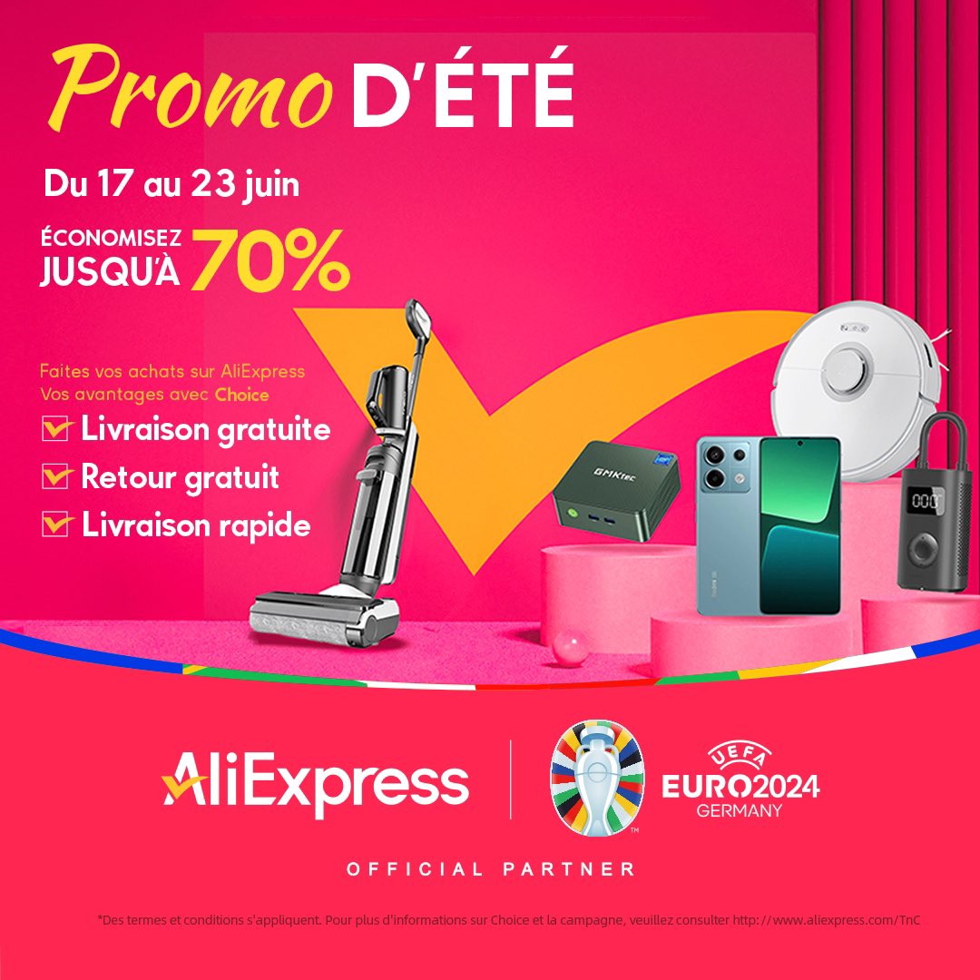 Ne manquez pas les Promo d'Été #AliExpress du 📅17 au 23 juin avec jusqu'à 70% de réduction !
#achetezmalindépensezmoins #winwithaliexpress #promodété