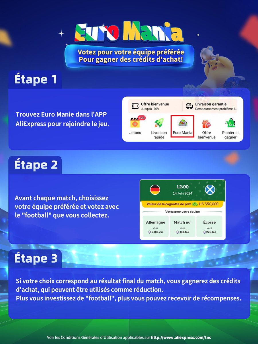 📣 Soutenez votre équipe et remportez des crédits d'achat #AliExpress en 3 étapes facilement 👀 #GagneAvecAliExpress