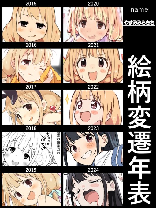 #絵柄変遷年表
双葉杏を10年描き続けて、去年からオリジナルの漫画を描き始めた変遷。 
