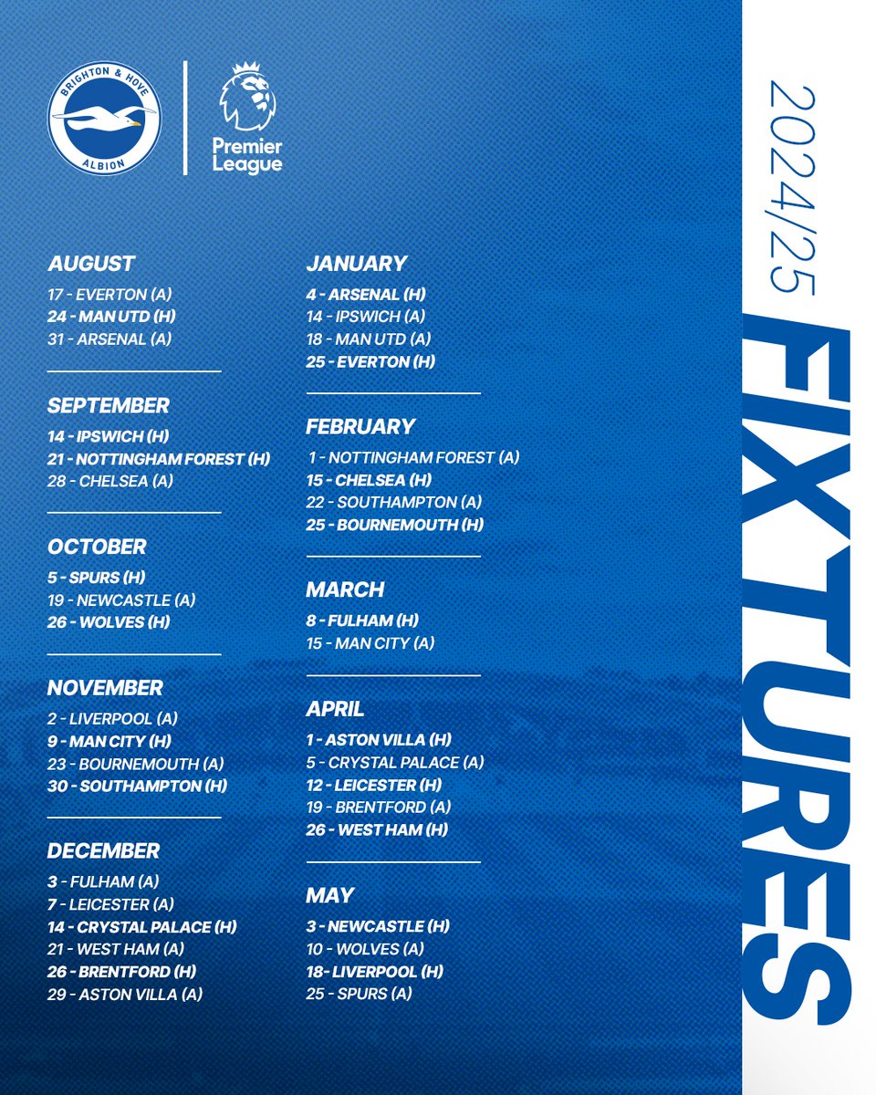 OfficialBHAFC's tweet image. 🚨 Our 24/25 @PremierLeague fixture list! 🚨