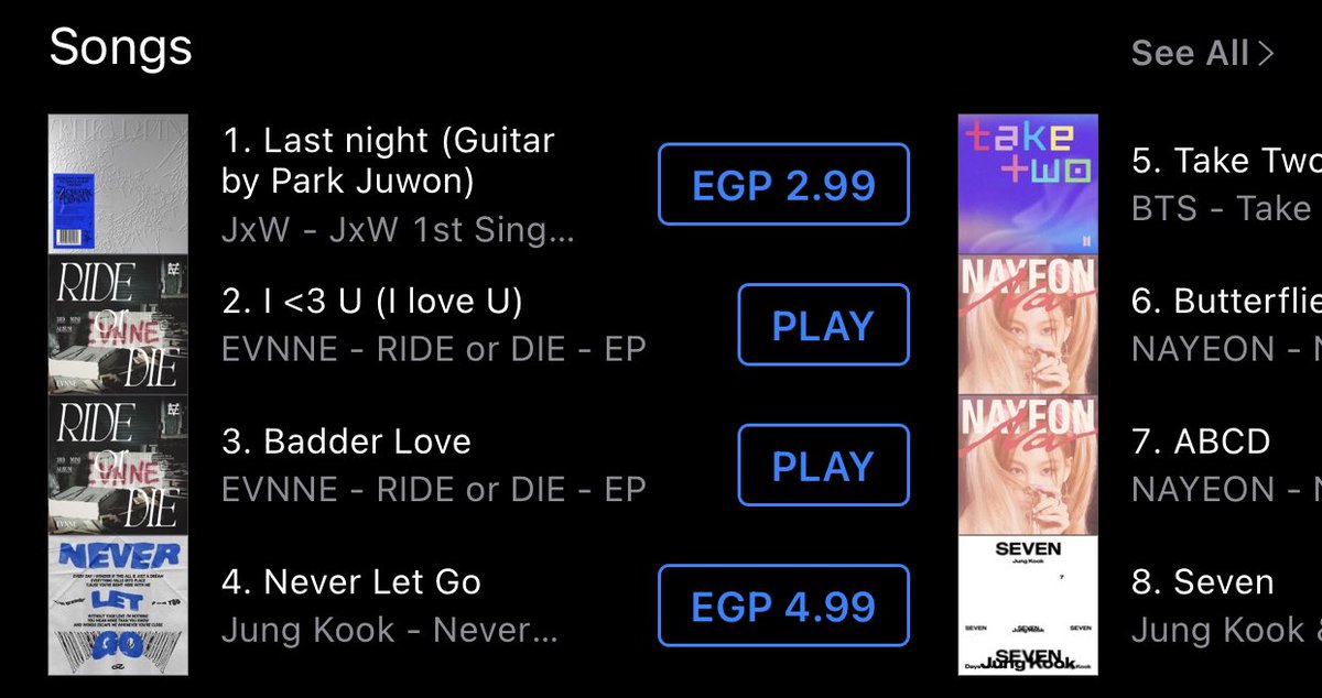 ↓
[📊- 240618]
—تتصدر الان اغاني البوم RIDE OR DIE ايتونز مصر الان 

 I<3 U #2
#3 badder love

#EVNNE #이븐