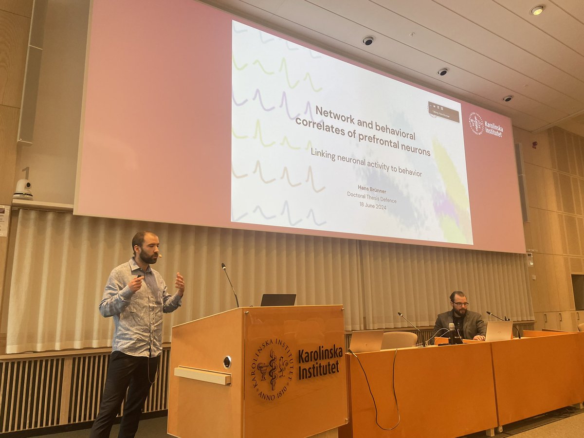 Marie Carlén (@carlenlab) on Twitter photo Right now! Hans Brünner <a href="/hasbrunner/">Hans Sperup Brünner</a> defending his thesis ‘Network and behavior correlates of prefrontal neurons’ <a href="/karolinskainst/">Karolinska Institutet</a> Opponent: Duda Kvitsiani <a href="/DudaKvitsiani/">Duda Kvitsiani</a> South Illinois University. Right now! Hans Brünner <a href="/hasbrunner/">Hans Sperup Brünner</a> defending his thesis ‘Network and behavior correlates of prefrontal neurons’ <a href="/karolinskainst/">Karolinska Institutet</a> Opponent: Duda Kvitsiani <a href="/DudaKvitsiani/">Duda Kvitsiani</a> South Illinois University.
