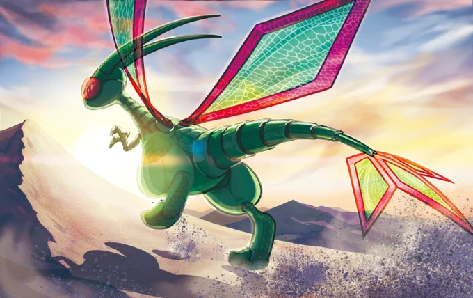 ポケモンカードイラストレーションコンテスト2024。初参加。残念ながら落選しました。「砂漠の精霊」と称されるフライゴン。その美しい羽音に魅せられ砂嵐により遭難したカメラマン。数年後に発見された遺体と、カメラに残っていた写真という設定で描きました。#PTCGIC2024 