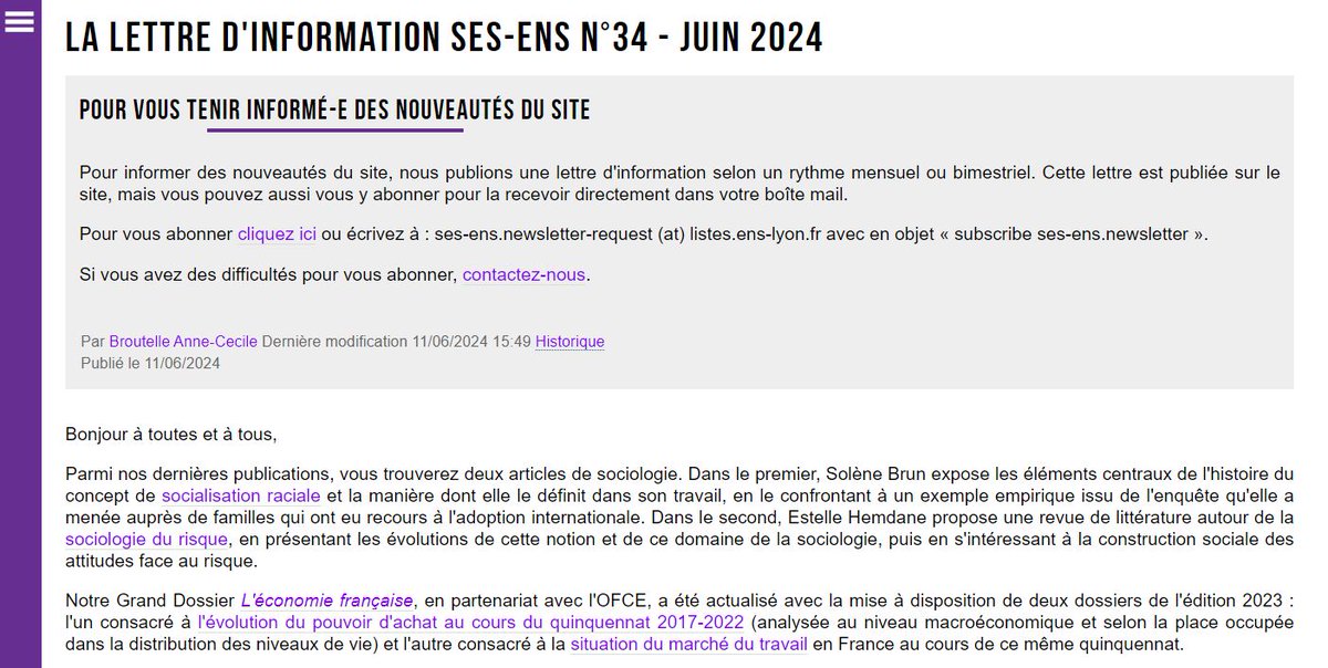 SES-ENS (@ses_ens) on Twitter photo La newsletter n° 34 de <a href="/ses_ens/">SES-ENS</a>
est en ligne : ses.ens-lyon.fr/nous-suivre/le….
🔎Au programme : attitudes face au risque, socialisation raciale, marché du travail et pouvoir d'achat.
📩S'abonner : listes.ens-lyon.fr/sympa/subscrib…… #SitesExperts
<a href="/eduscol_SES/">éduscol SES</a>
<a href="/_APSES_/">L'APSES quitte X | Rdv sur @apses.bsky.social</a>
<a href="/educIFE/">IFÉ</a>
<a href="/des_ens/">Département des sciences sociales - ENS de Lyon</a> La newsletter n° 34 de <a href="/ses_ens/">SES-ENS</a>
est en ligne : ses.ens-lyon.fr/nous-suivre/le….
🔎Au programme : attitudes face au risque, socialisation raciale, marché du travail et pouvoir d'achat.
📩S'abonner : listes.ens-lyon.fr/sympa/subscrib…… #SitesExperts
<a href="/eduscol_SES/">éduscol SES</a>
<a href="/_APSES_/">L'APSES quitte X | Rdv sur @apses.bsky.social</a>
<a href="/educIFE/">IFÉ</a>
<a href="/des_ens/">Département des sciences sociales - ENS de Lyon</a>
