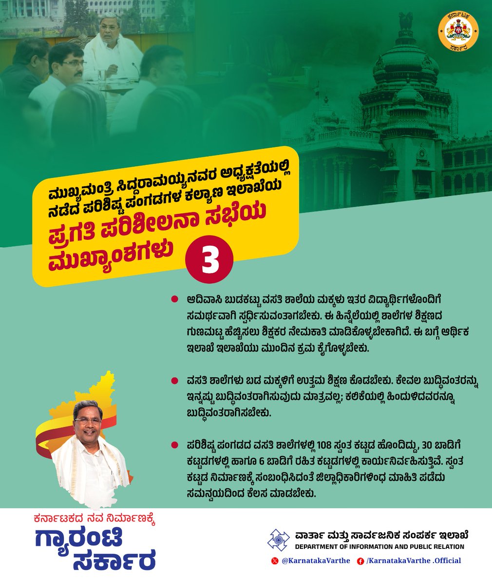 DIPR Karnataka (@karnatakavarthe) on Twitter photo ಮುಖ್ಯಮಂತ್ರಿ ಸಿದ್ದರಾಮಯ್ಯ ಅಧ್ಯಕ್ಷತೆಯಲ್ಲಿ ನಡೆದ ಪರಿಶಿಷ್ಟ ಪಂಗಡಗಳ ಕಲ್ಯಾಣ ಇಲಾಖೆಯ ಪ್ರಗತಿ ಪರಿಶೀಲನಾ ಸಭೆಯ ಮುಖ್ಯಾಂಶಗಳು ಹೀಗಿವೆ..
#ಪ್ರಗತಿಪರಿಶೀಲನಾಸಭೆ
<a href="/CMofKarnataka/">CM of Karnataka</a>
<a href="/siddaramaiah/">Siddaramaiah</a> ಮುಖ್ಯಮಂತ್ರಿ ಸಿದ್ದರಾಮಯ್ಯ ಅಧ್ಯಕ್ಷತೆಯಲ್ಲಿ ನಡೆದ ಪರಿಶಿಷ್ಟ ಪಂಗಡಗಳ ಕಲ್ಯಾಣ ಇಲಾಖೆಯ ಪ್ರಗತಿ ಪರಿಶೀಲನಾ ಸಭೆಯ ಮುಖ್ಯಾಂಶಗಳು ಹೀಗಿವೆ..
#ಪ್ರಗತಿಪರಿಶೀಲನಾಸಭೆ
<a href="/CMofKarnataka/">CM of Karnataka</a>
<a href="/siddaramaiah/">Siddaramaiah</a>
