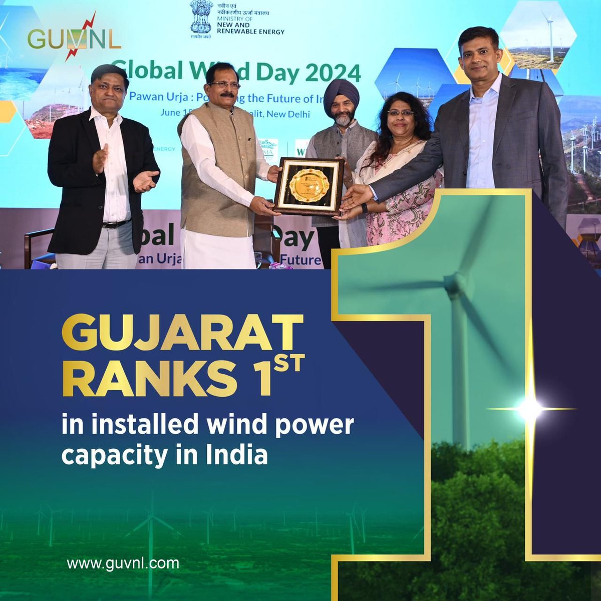 GujEPD's tweet photo. Ministry of New and Renewable Energy (MNRE), Government of India, applauded Gujarat for achieving the highest wind power installed capacity of 11.5 GW in the Country. https://t.co/dcMFdPvk5u