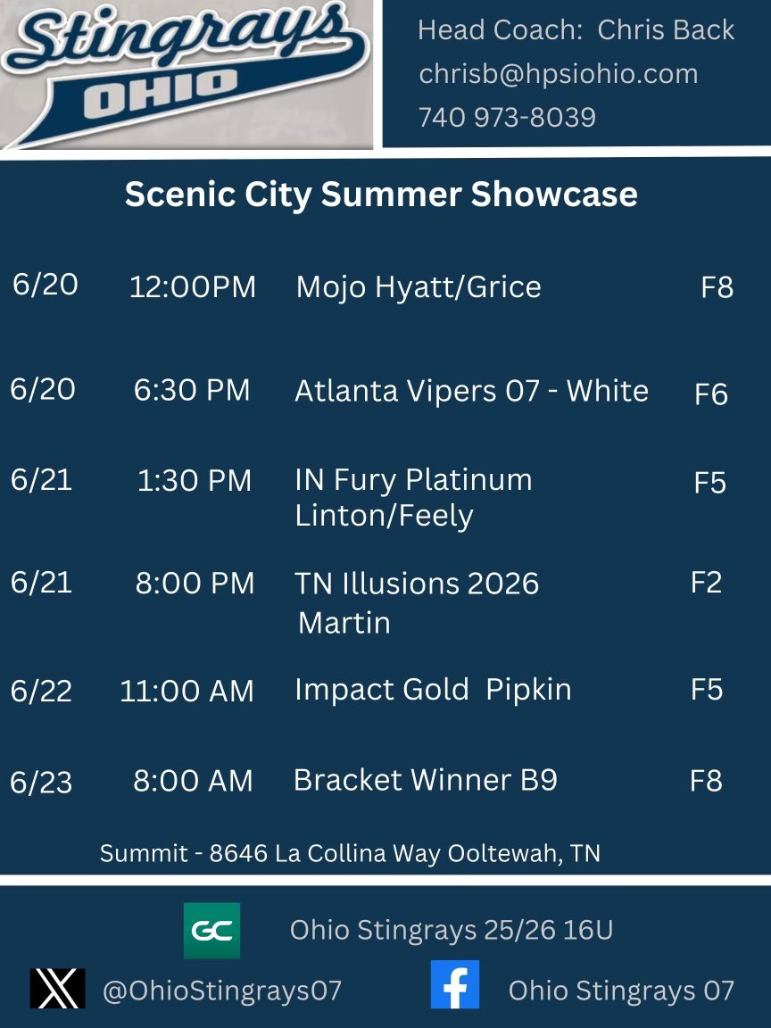 We will be back it starting Thursday in the Scenic City Power Pools. All of our games are at Summit! Stop by and watch some great softball!! 🥎