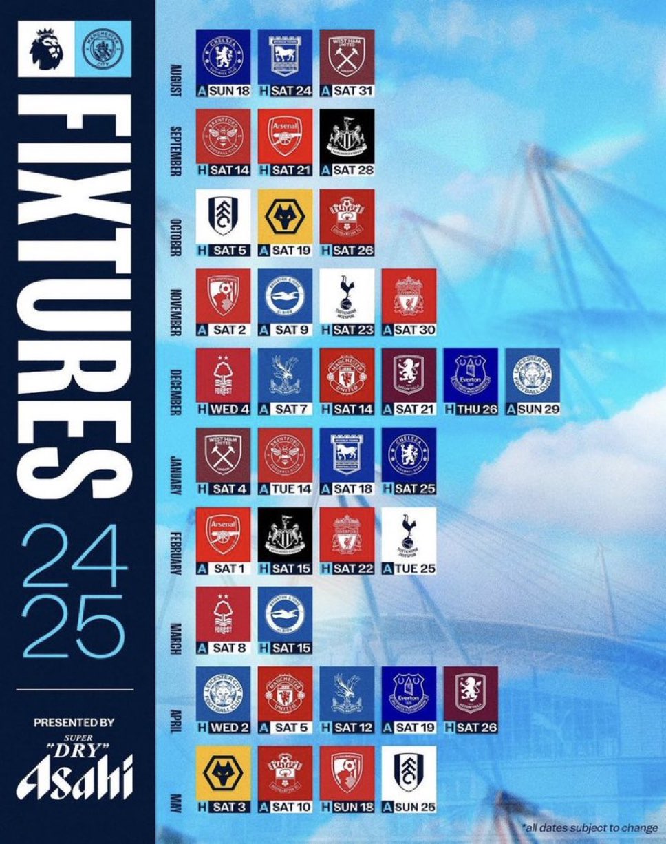 The Citizens Brasil on X Esse é o calendário de jogos do City na