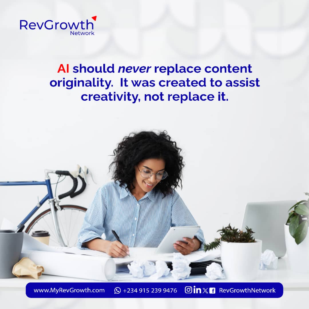 RevGrowthNet's tweet photo. On this one, I think we should increase the volume 📣📢

Adding your originality to the output of AI tools will make the result all the more perfect. 

Don't suspend that creativity you've been honing, use it!

₦NuggetsFromRevGrowthUnite https://t.co/xrxmfyvHJu