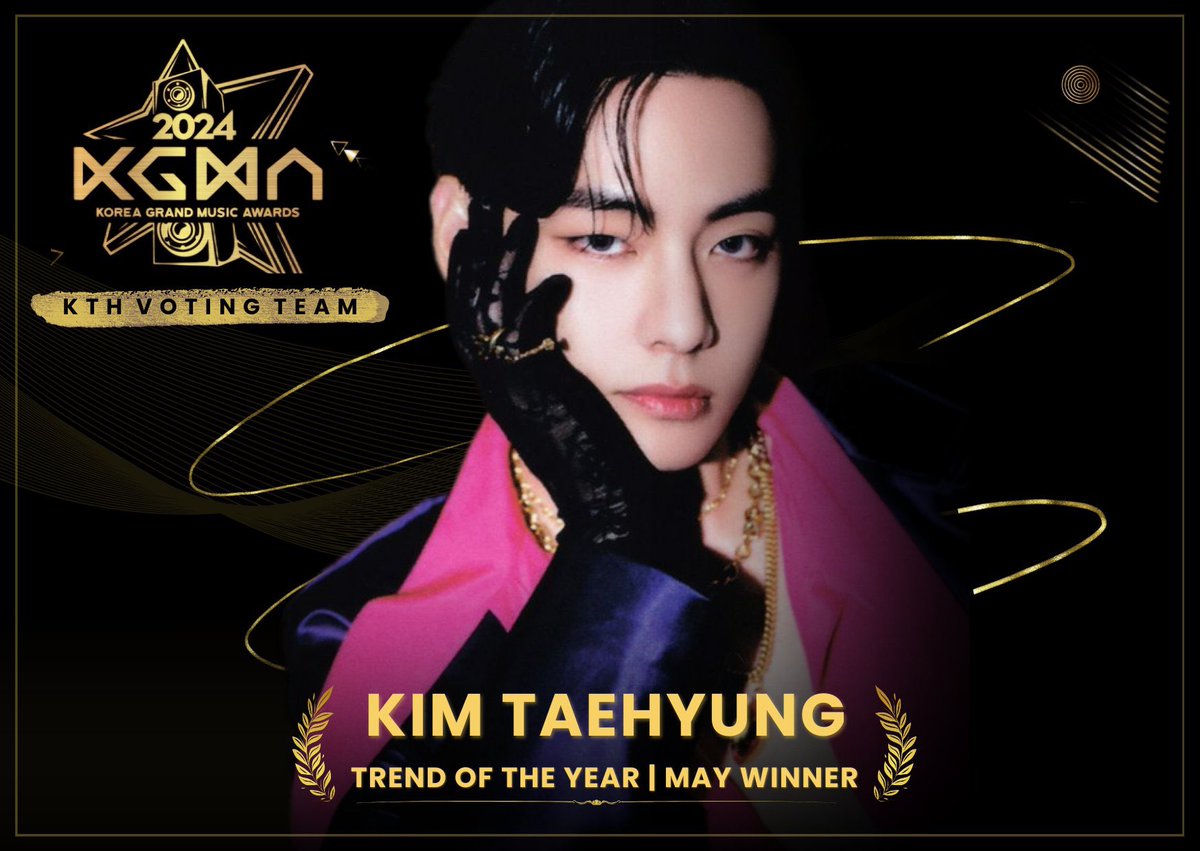 youthorie's tweet photo. o #taehyung ganhou o prêmio 'TREND OF THE YEAR: SOLO’ do mês de maio no KGMA e receberá um troféu por sua conquista❕

copiem e colem a tag parabenizando ele:

CONGRATULATIONS TAEHYUNG 
V TREND OF THE YEAR
#KGMA_MAY_WINNER_V https://t.co/lXLnSdJ7md