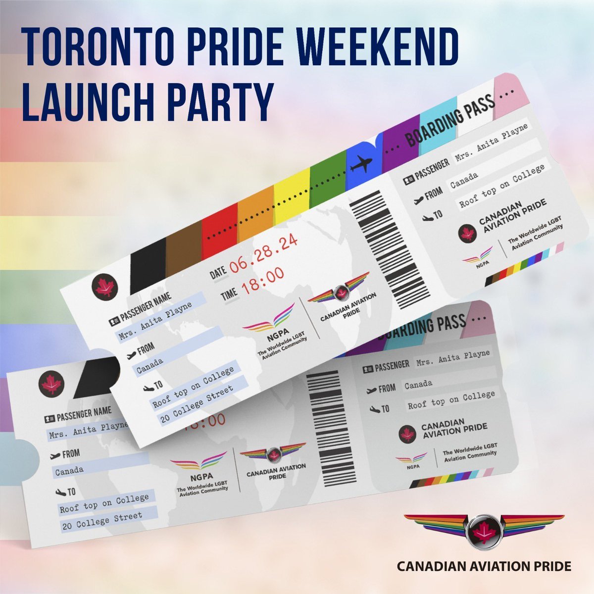 Join The #NGPA and #CanadianAviationPride Friday June 28th 6pm for Toronto Pride! 
Details and rsvp at AviationPride.ca #canadian #aviation #canadaaviation #pride #queeraviation #flygirl #flyboy #plane #flying #airplane #pilot #flightattendant