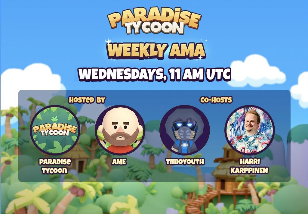 ParadiseTycoon's tweet photo. Tycoons, don't forget our Weekly AMA tomorrow! 🥳🌴

So take out your notes and tune in Wednesday at 11 AM UTC!🎙️

This week's topic is User Generated Content in Paradise Tycoon!

Submit your questions on our Discord server, and remember to set a reminder below!👇 https://t.co/QLgOYNh3r3