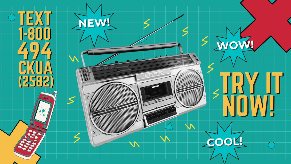 Text us!  
Connect with the hosts. 
Request a song. 
You could win a CKUA prize pack. 

Text CKUA at 1-800-494-2582 📲

Contest ends June 24. 
See the CKUA website for details. 
ckua.com/read/send-us-a…