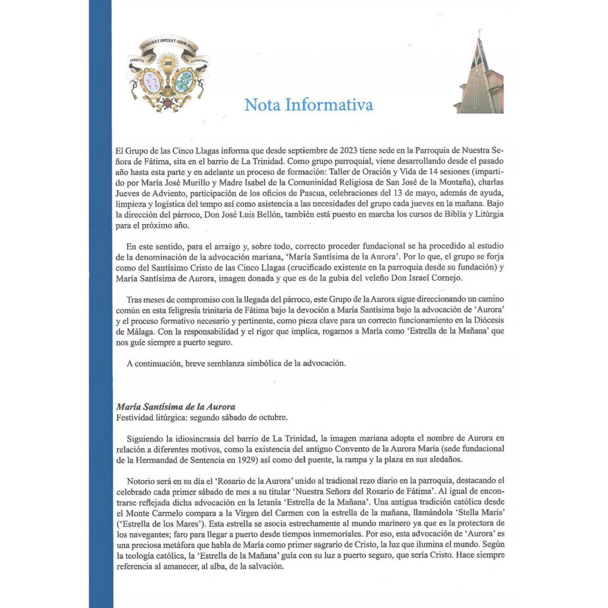 5Ll_Aurora's tweet image. 🔴 NOTA INFORMATIVA 

#5llagasyaurora⚓️ #auroradefatima #trinidadtuaurora #CofradiasMLG