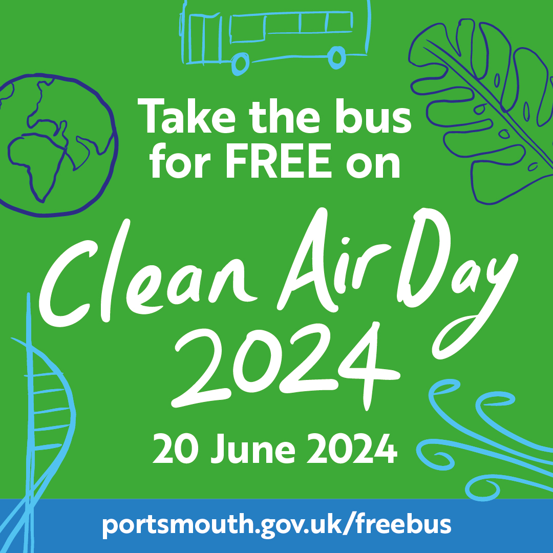 🚌You can take the bus for FREE on 20 June for Clean Air Day 2024 and help to take cars off the road and show your support for cleaner air in Pompey🚌

More information here: portsmouth.gov.uk/freebus