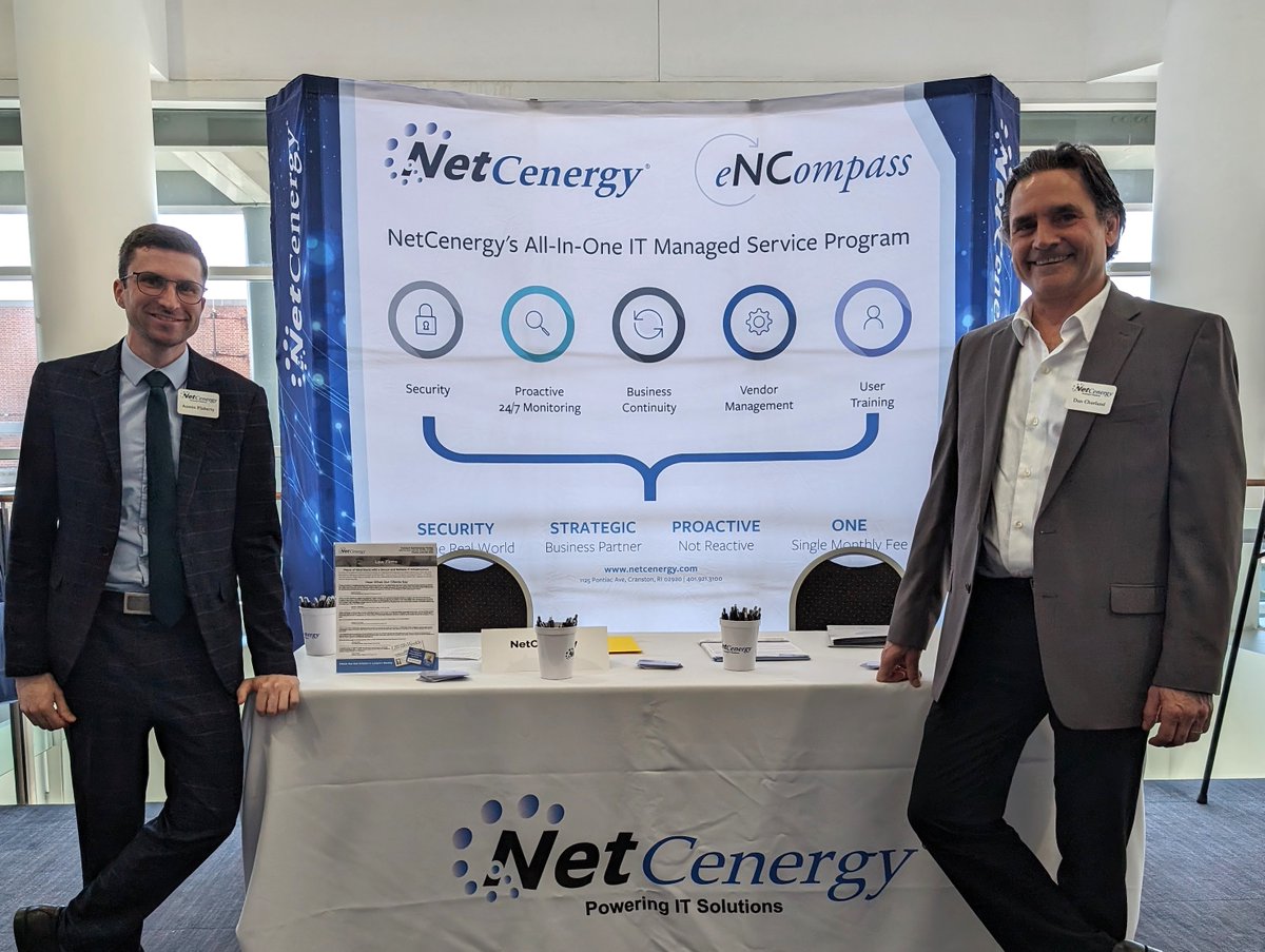 Thanks to everyone who stopped by to chat about the latest in secure and reliable IT for law firms and lawyers at the RI Bar Association Annual Meeting last week . Pictured here (l-r): Austin Flaherty &amp; Dan Charland (not pictured: Don Nokes) ...  netcenergy.com/great-two-days…