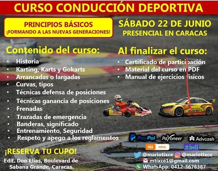 mariotixce's tweet photo. #atencion Sábado 22 junio participa en el #curso de Conducción Deportiva y prepara tu ingreso al #motorsport en las disciplinas de #karting #automovilismo no te lo pierdas! #caracas #venezuela #cursos #training #educacion #Deportes #noticias https://t.co/PIspwzlmAl