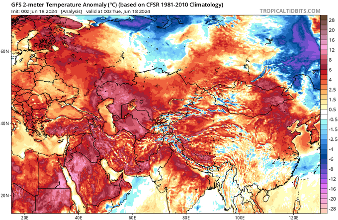 EXTRAORDINARY CENTRAL ASIA
Minimums up to 30C and max up to 45C in KAZAKHSTAN.
Mind blowing MIN 28.4C at 49 latitude at Dzhangala.
Records are being destroyed in every country from Algeria to Japan.
There has never been anything even remotely comparable to what we are seeing now.