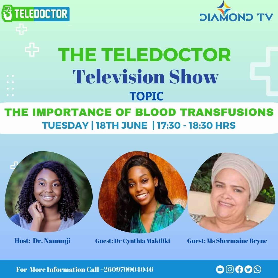 diamondtvzambia's tweet photo. Have you ever transferred blood before? If youโve never done it, would you do it?
Donโt miss this discussion on the #Teledoctor show this afternoon at 17:30hrs.
DStv Channel 271 and GOtv Channel 20 https://t.co/hXHDntkgLM