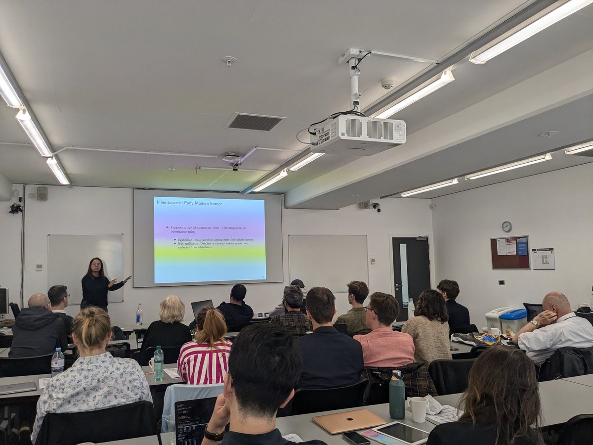 <a href="/EricMelander/">Eric Melander</a> <a href="/LindaShuku/">Linda Shuku</a> <a href="/aspaglayan/">@aspaglayan on bsky</a> <a href="/nunopgpalma/">𝗡𝘂𝗻𝗼 𝗣𝗮𝗹𝗺𝗮</a> @mrsultan713 <a href="/gguillaumeblanc/">Guillaume Blanc</a> <a href="/RWacziarg/">Romain Wacziarg</a> Now Joanne Haddad is presenting "Inheritance Customs,  the European Marriage Pattern and Female Empowerment" (joint with M. Curtis, P. Gobbi, and Marc Goñi) 👇