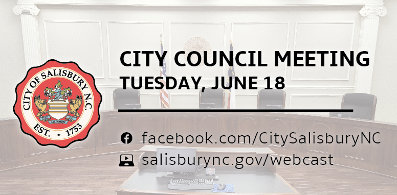 Join us for today's #SalisburyNC City Council meeting at 6 p.m. To view the agenda, visit salisburync.gov/agendas.