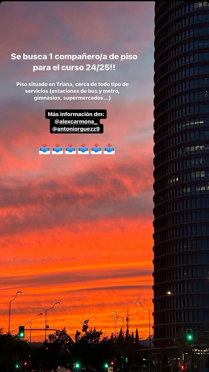 Busco un compañero/a de piso en Sevilla para el curso 24/25.

Situado en Triana, al lado de C/ Pagés de Corro. Buena conexión con metro/bus, gimnasio y supermercados.

Más información👇 Ig= antoniorguezz9

#pisosevilla #pisosUS #pisossevilla #alquilersevilla