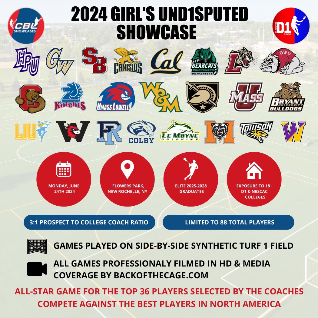 BackOfTheCAGE.com (@backofthecage) on Twitter photo The <a href="/CBLaxers/">CBLaxers.com</a> Girls @D1_UnD1sputed Showcase is less than 1 Week Away!
Get Optimal Playing Time & Top Exposure π
π : CBLaxers.com/girls The <a href="/CBLaxers/">CBLaxers.com</a> Girls @D1_UnD1sputed Showcase is less than 1 Week Away!
Get Optimal Playing Time & Top Exposure π
π : CBLaxers.com/girls