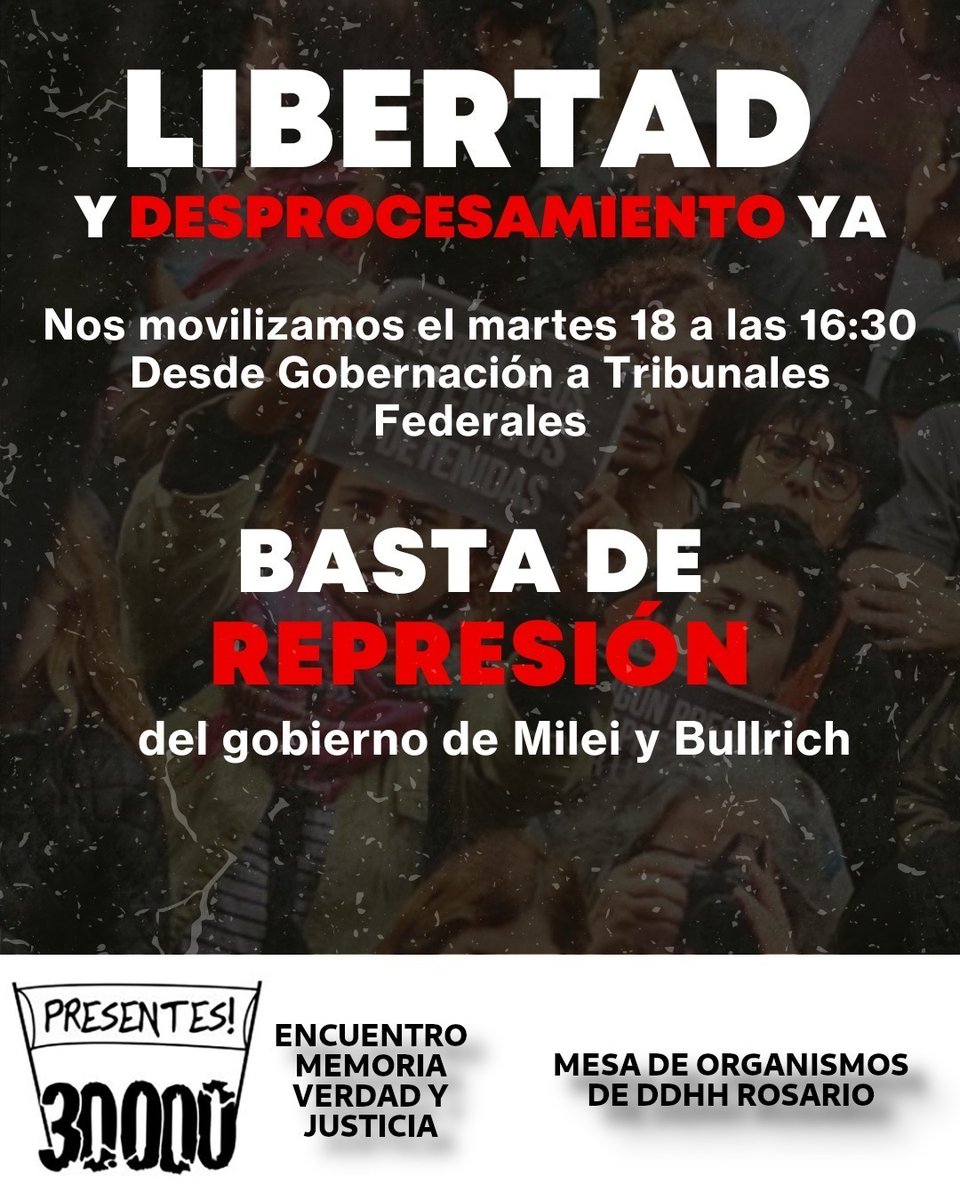 HIJOSRosario's tweet photo. En Rosario tambien nos movilizamos para exigir la libertad inmediata para los detenidos durante la manifestación contra la ley bases frente al Congreso. https://t.co/hFTBnwuBdu