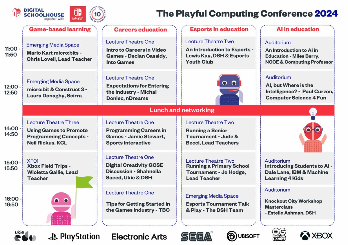 🎓👀 With 7 days to go, cast your eyes over the jam-packed agenda for this year's Playful Computing Conference and start to map out your sessions for the day!

p.s, it's still not too late to grab yourself a ticket from our Eventbrite page... 👇

zurl.co/676H