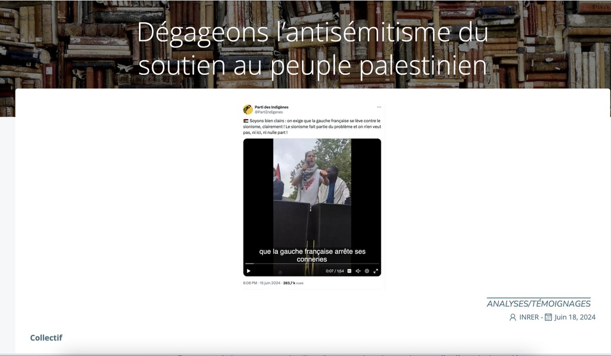 Dégageons l'antisémitisme du soutien au peuple palestinien.
L'INRER republie l'appel collectif : "Le soutien au peuple palestinien ne doit tolérer ni l’antisémitisme ni les idées réactionnaires"
inrer.org/2024/06/degage…