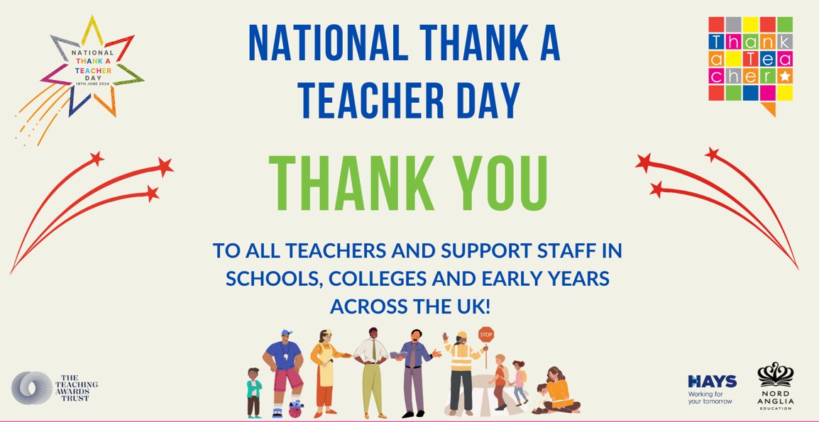 It’s National #ThankATeacherDay! Thank you so much to all the amazing support staff and teachers working in our schools, colleges and early years settings across the UK. You are amazing! Don’t forget to say thank you by sending a FREE e-card today: bit.ly/3vzBNcO
🍎👩‍🏫🧑‍🏫