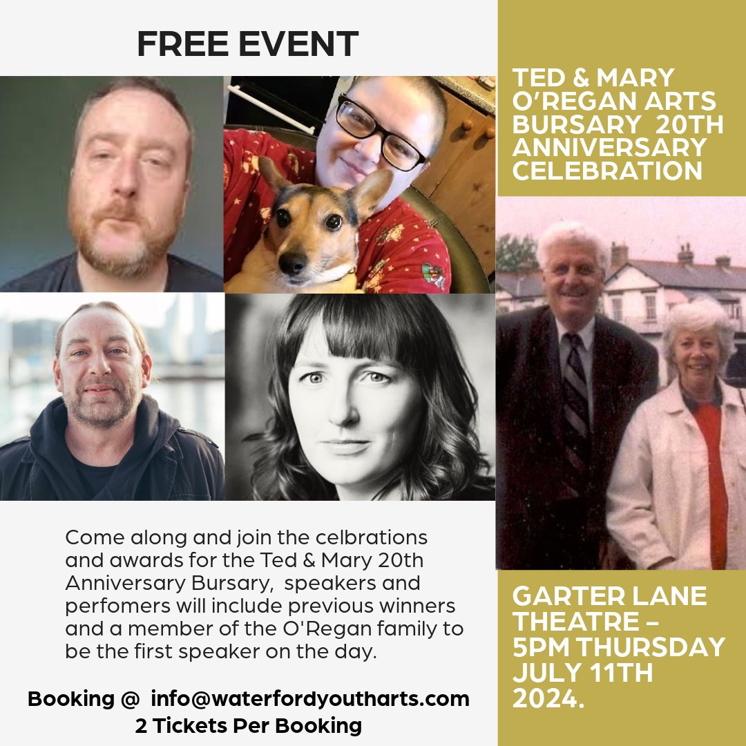 Waterford Youth Arts (@watyoutharts) on Twitter photo This is a free event, 2 tickets per booking at info@waterfordyoutharts.com Please book in advance.
We will have readings and performances from previous winners and this year's winners will be announced. This is a free event, 2 tickets per booking at info@waterfordyoutharts.com Please book in advance.
We will have readings and performances from previous winners and this year's winners will be announced.