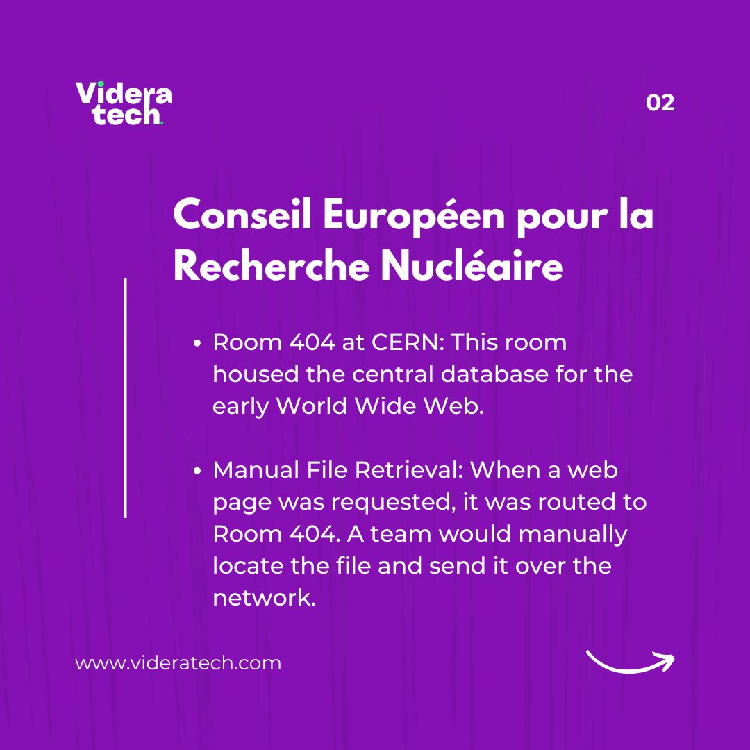 videra_tech's tweet photo. The common 4️⃣0️⃣4️⃣ error was actually gotten from the Room number 404 at the CERN, which as known to be the room that housed World Wide Web server, so whenever a file wasn’t found they’d send a message manually saying Room 404 : File not found.

#techfacts #cern #room404 #server https://t.co/SJFhrXiqif